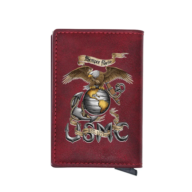 

Classic Fashion Black Marines Digital Printing Credit Card Leather Wallet Charm Men Women Aluminium Short Purse Slim Mini