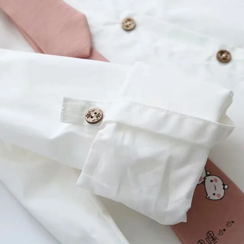 

2021 Spring Women Cotton Top And Blouses Sweet Long-Sleeve Turn-Down Collar Slim-Fit Shirt School Uniform 2012010