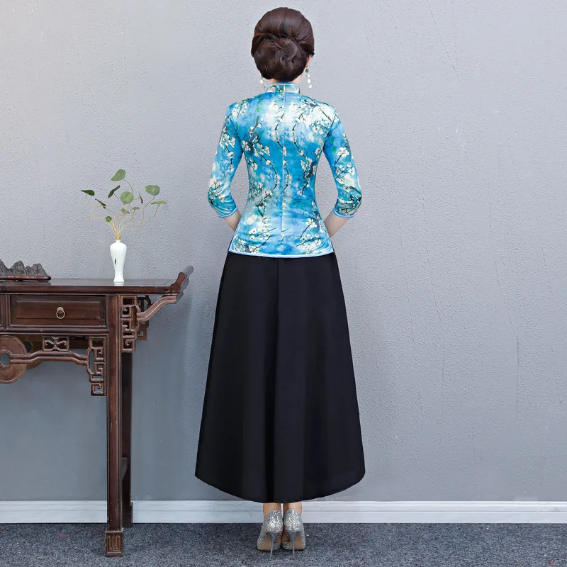 Элегантная женская праздничная одежда с цветочным принтом Классическая рубашка
