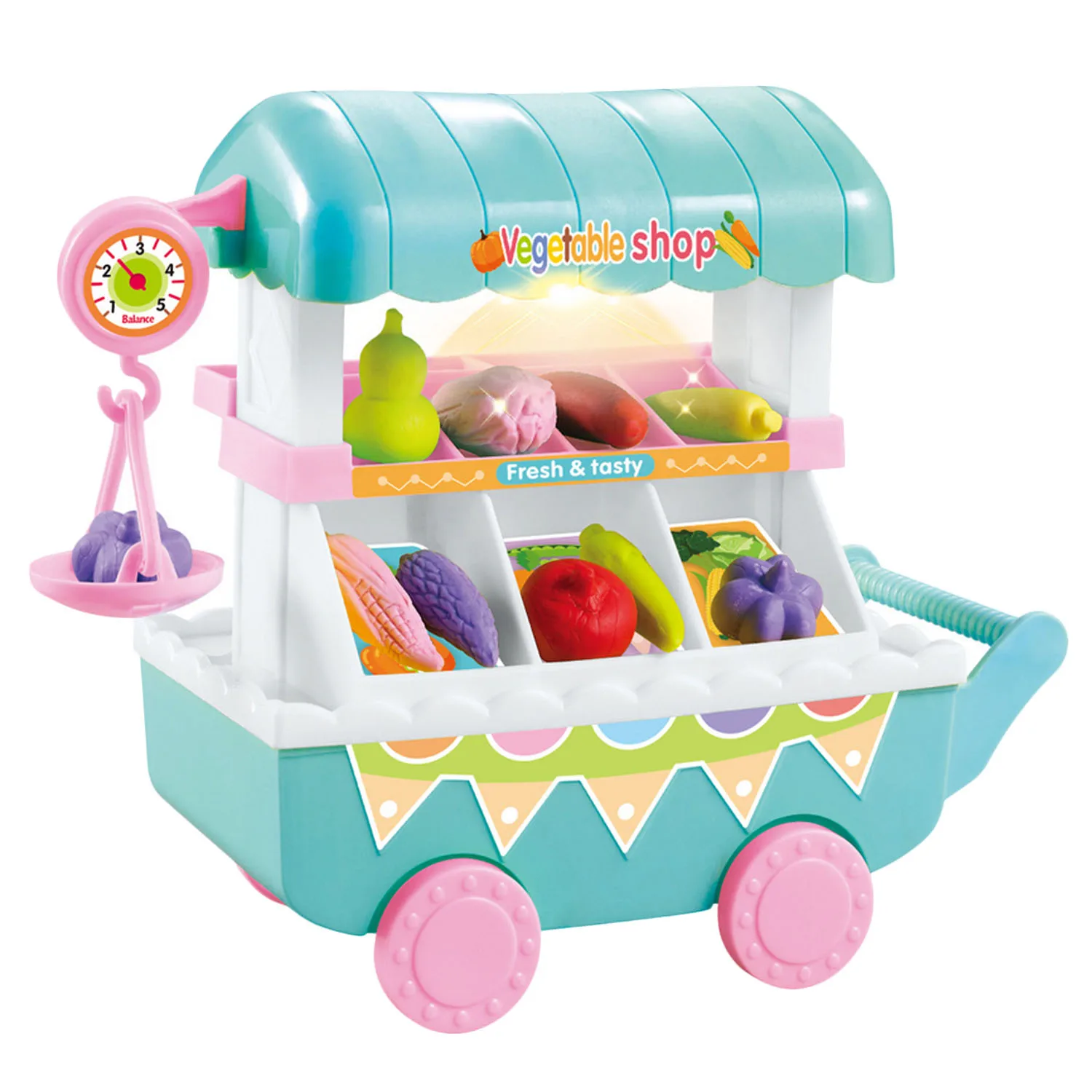 Funny Shopping Cart Toy Simulation Mini Food Vegetable Fruit Shop Trolley with LED Light Music Pretend Play Groceries Toys | Игрушки и
