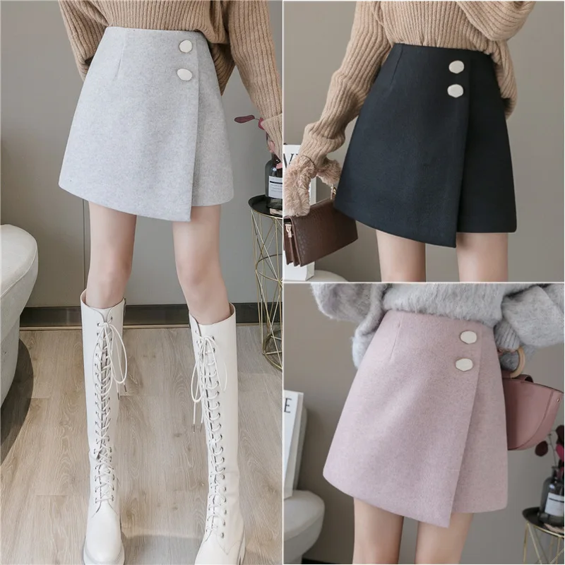 

Fashion Wool Skirt Women Autumn Winter Thick Warm A-Line High waist Mini Skirts Women's Woolen Boots Short Skirts