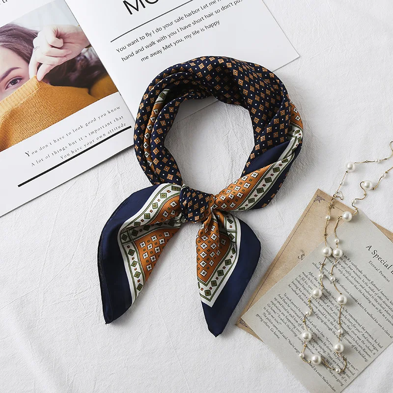 

70*70cm Square Silk Like Satin Hair Bandana Head Scarfs Vintage Women Accessories