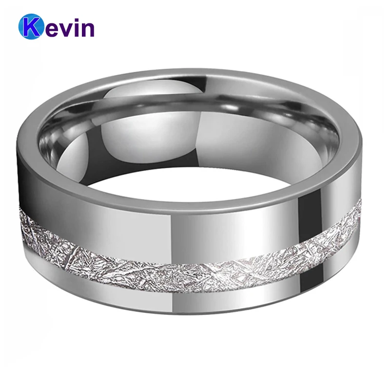 Плоское кольцо с вольфрамовой инкрустацией для мужчин и женщин яркой
