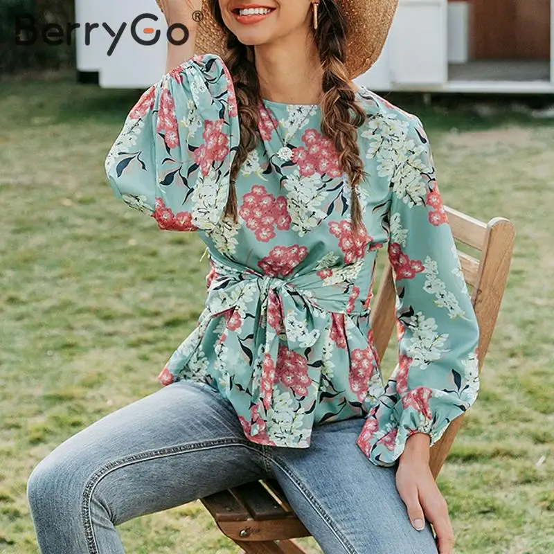 BerryGo Повседневная блуза с длинным рукавом и цветочным принтом Женская винтажная