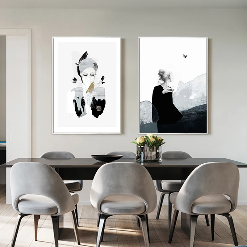 Скандинавский холст художественный принт и плакат девушка портрет на стену