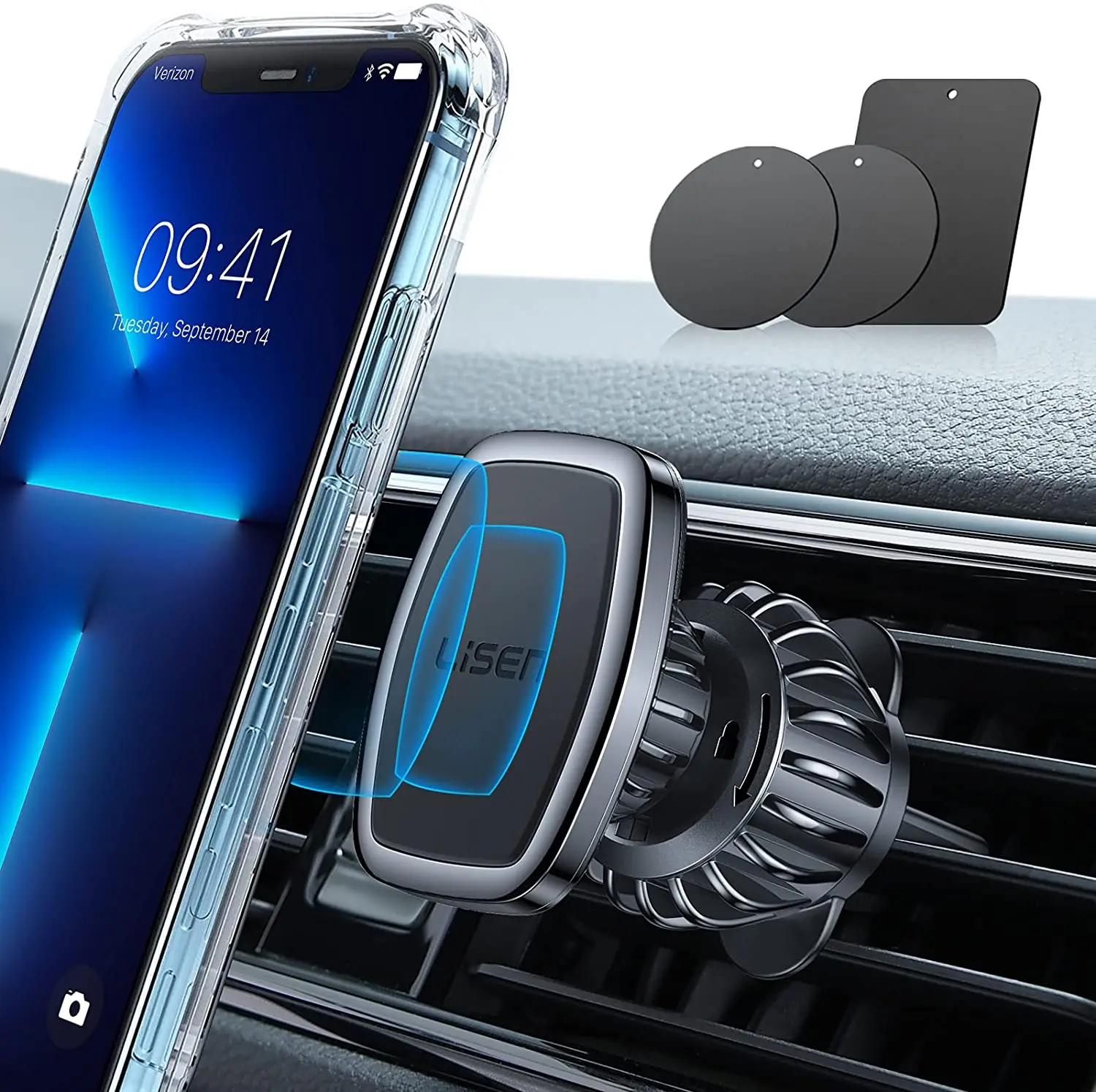 

Car Phone Holder Mount, [Upgraded Clip] Magnetic Phone Car Mount [6 Strong Magnets] Cell Phone Holder for Car [Case Friendly]