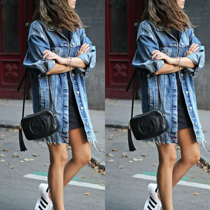 

New Vintage Denim Jackets Women Hole Boyfriend Style Jean Jacket Denim Loose Spring Autumn Denim Jeans Coats Boyfriend Style