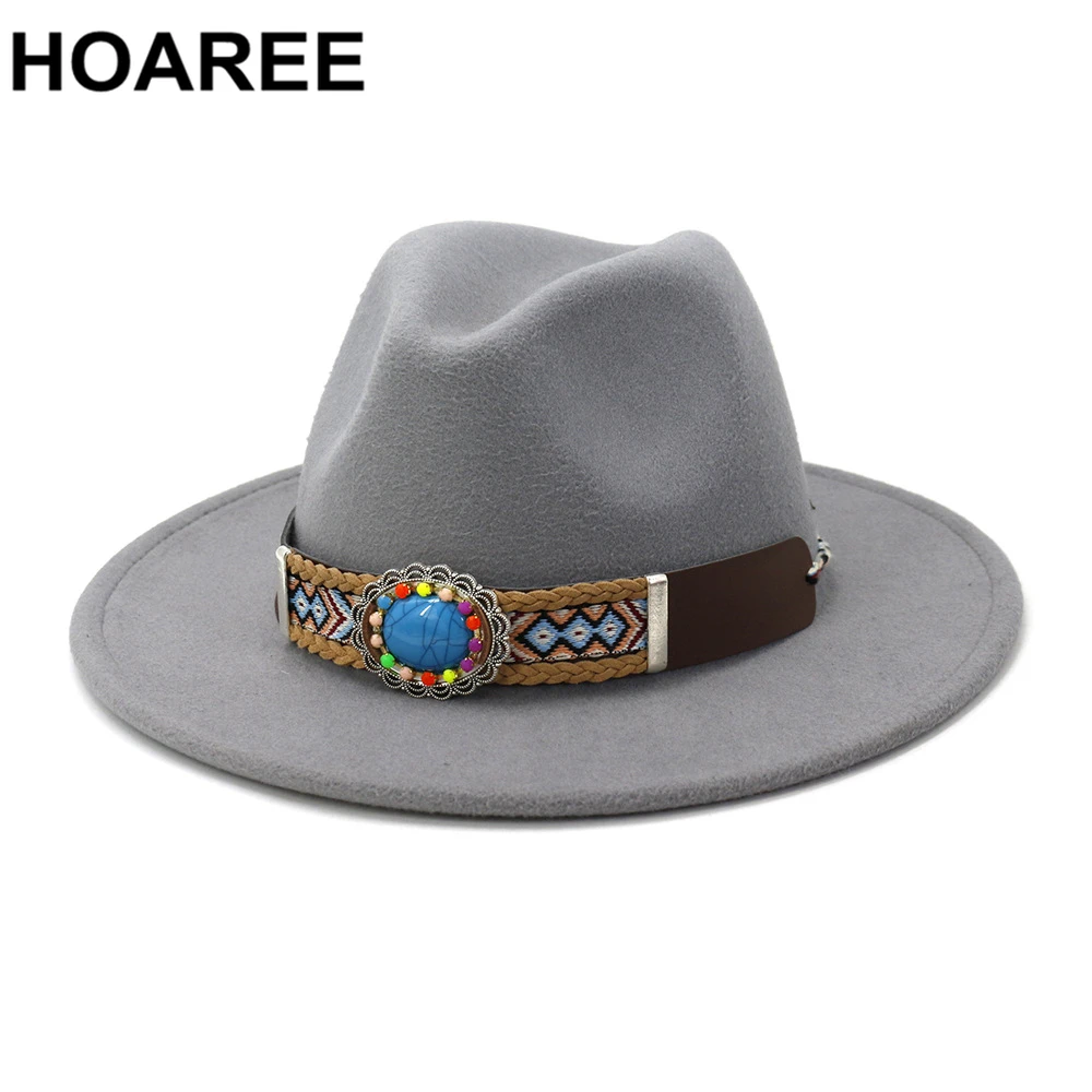HOAREE Женская и мужская шляпа с широкими полями шерстяной джазовый Fedora шляпы