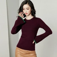 Women sweaters high quality autumn clothing for female fashion o-neck pullovers wine red full flare sleeve knitted girl tops