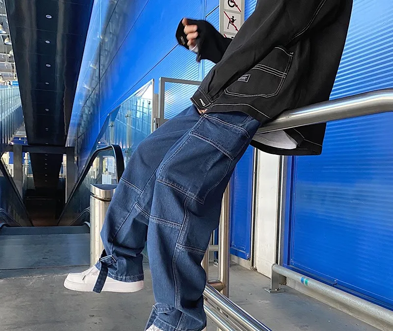 

2021 New Men Jeans Wide Leg Denim Pant Loose Straight Baggy Men's Jeans Streetwear Skateboard Pants