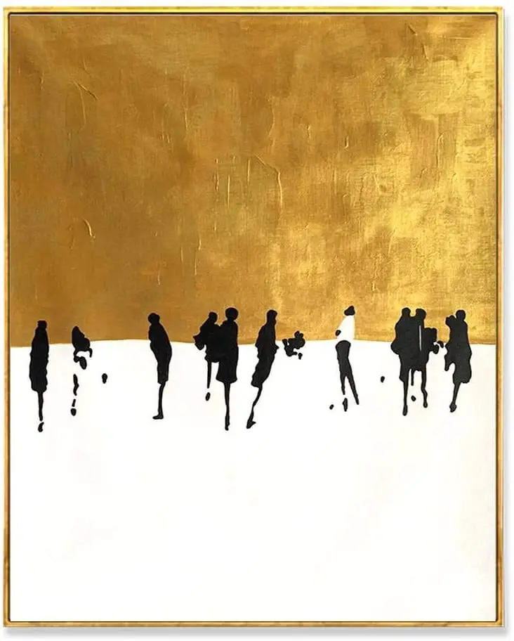 

100% Hand Painted Oil Painting On Canvas Abstract Dancing On Gold Snowing Square Artwork for Home Wall Decor Unframed