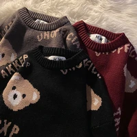 winter women fashion 3 colors oversized teddy bear knitted sweater vintage o neck long sleeve female causal pullovers chic tops