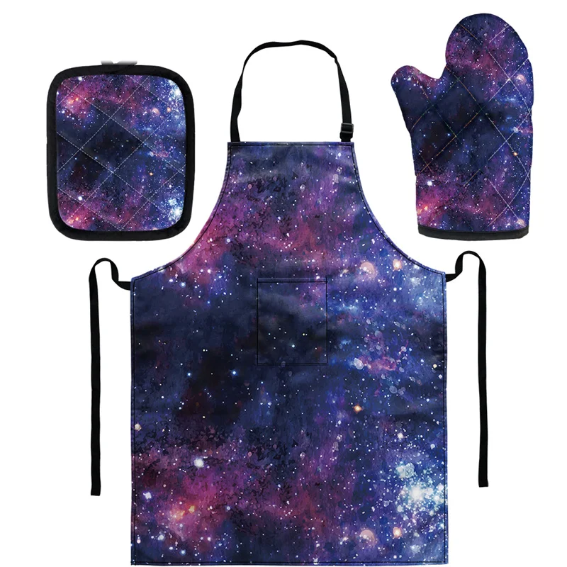 

Женские перчатки для выпечки Galaxy с принтом звезд, изоляционный коврик, прихватки для микроволновой печи, прихватки для готовки в скандинавс...