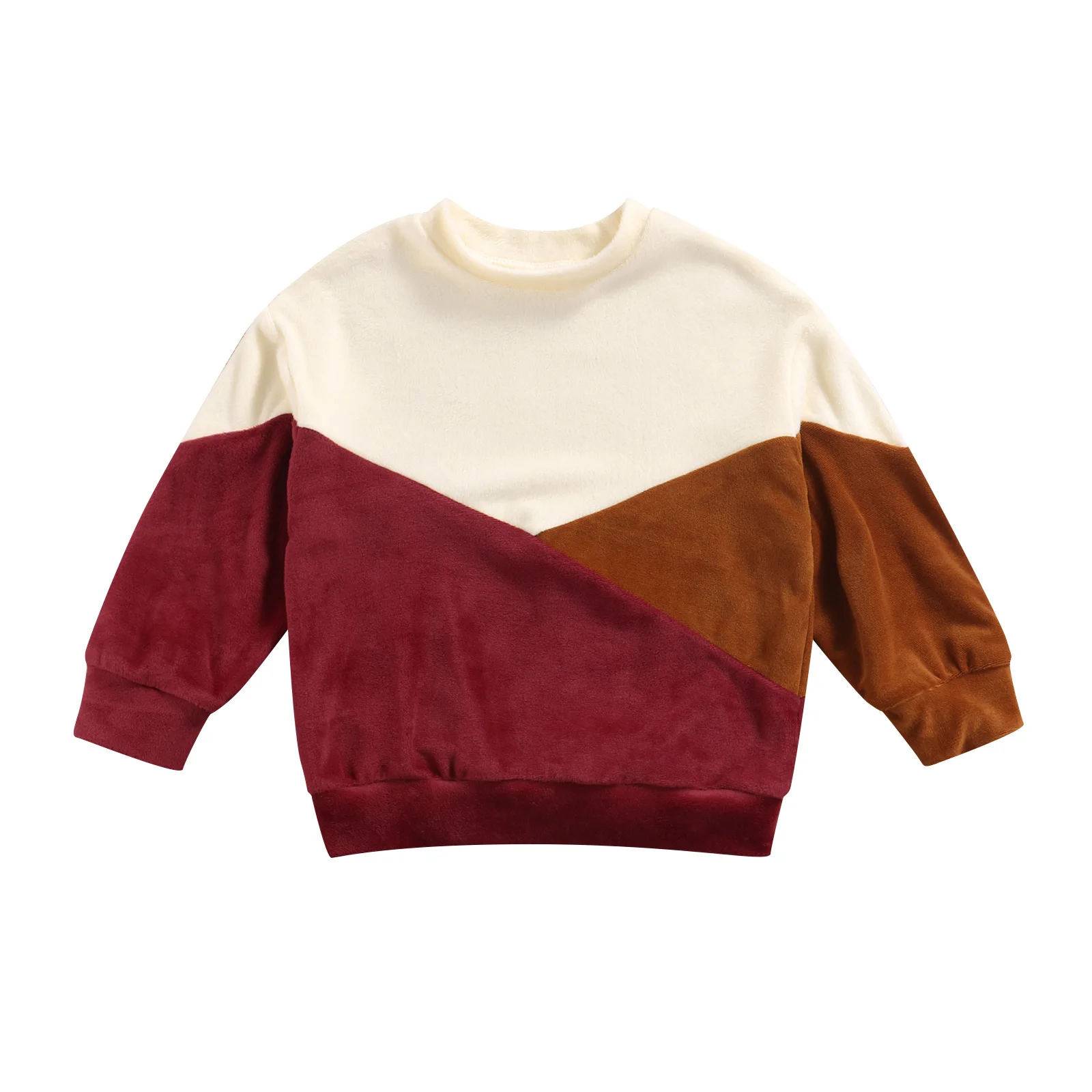 

2021 New Children Variegated Color Pullover, Brown White Round Collar Long Sleeve Tops for Boys and Girls 2-7T
