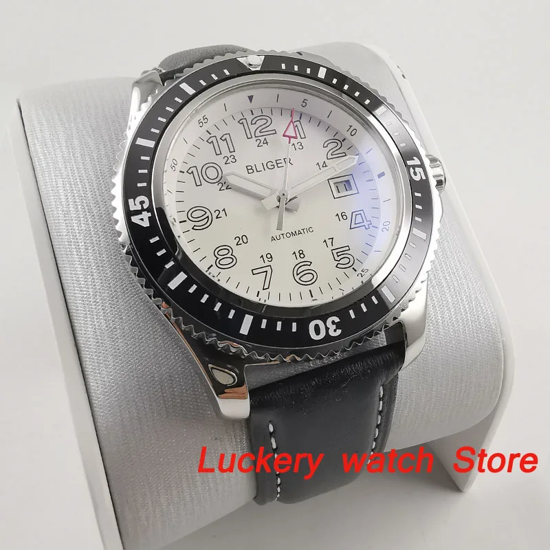 Светящийся стеклянный циферблат 44 мм белый черный керамический Безель