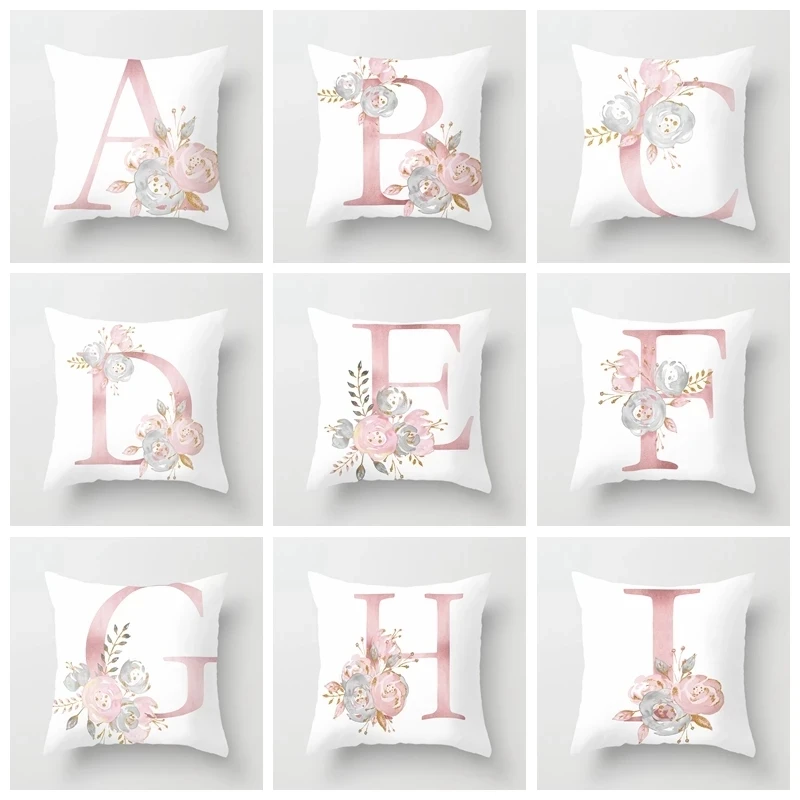 

45x45 cm Kids Room Decoration Letter Pillow Case English Alphabet Cushion Cover for Sofa Home Decor Flower pillowcases