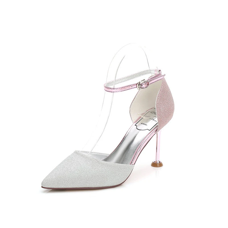 

Woman Sandals Girls Wedding High Heels Glitter Stiletto Buckle Ankle Strap Women Pointed Bridal Shoes Ladies High Heel Shoes