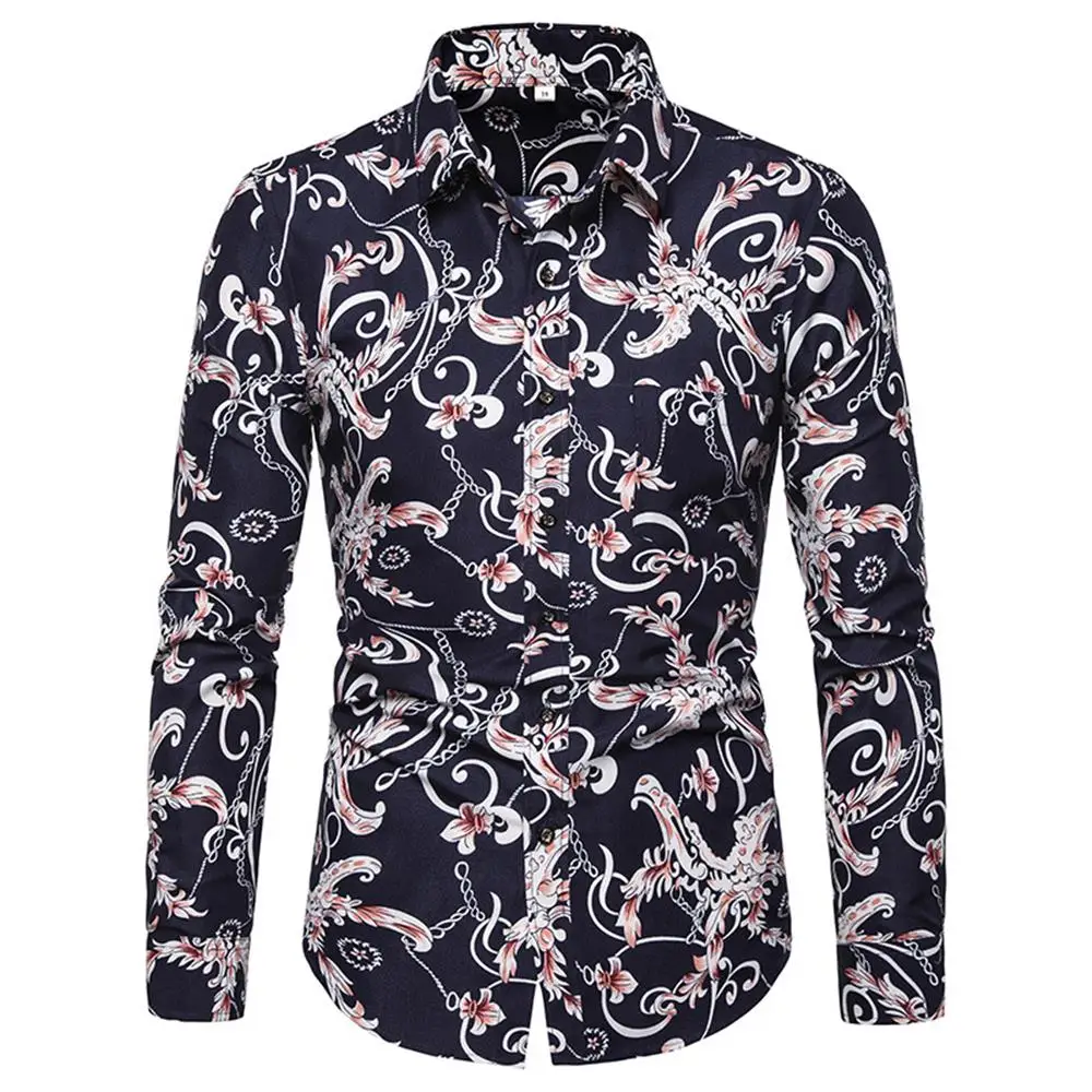 

Floral Collared Shirt Long Sleeve Casual Holiday Blouses Button Down Blouse Tops Mens Fashion Vintage Shirts