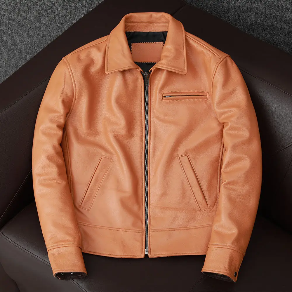 

Мужская Байкерская кожаная куртка, мотоциклетная куртка в стиле панк, из коровьей кожи, W68, 2021