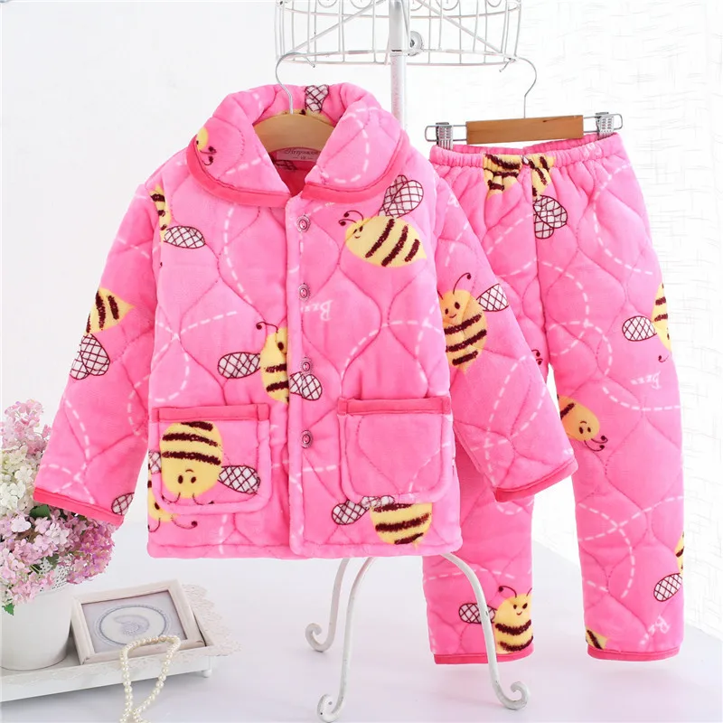 Winter Thick Cotton Flannel Coral Wool Warm Kids Baby Girls Boys Pajamas Sets Children Clothing Set Animal |
