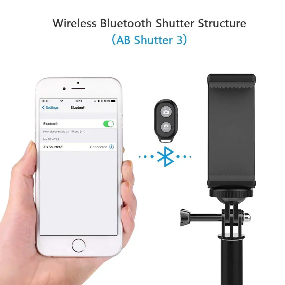 Voulttom Camera Tripod Selfie-Stick Smart Phone for Huawei Xiaomi iPhone Bluetooth Remote Portable Extendable Monopod Foldable |