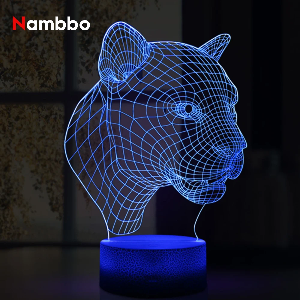 Leopard Head трехмерное видение ночник светодиодный украшение для дома 7 цветов 3D