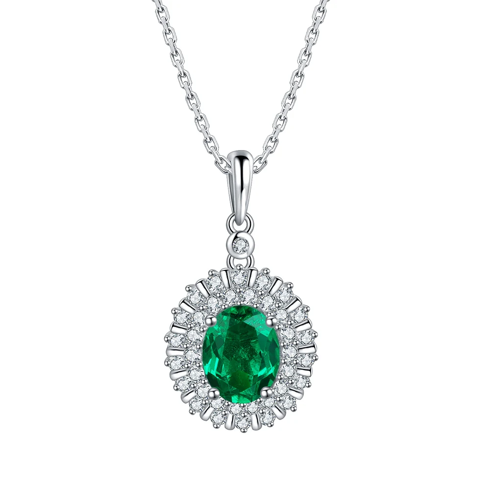

Pirmiana 2021 Classic Style 925 Sterling Silver Necklace Oval Shape Lab Growth Created Emerald Pendant Jewelry