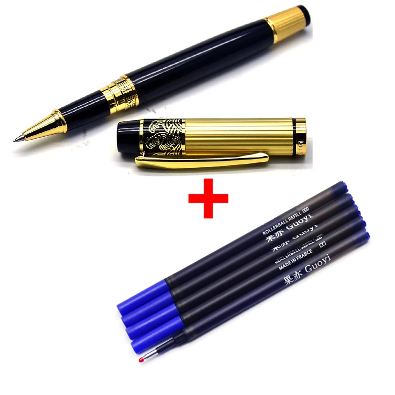 D018 -5 blue ink Guoyi D018 металлическая гелевая ручка для гравировки 0,5 мм для школы, офиса, учебы, канцелярские принадлежности, роскошный подарок, ручка для деловых подписей - Цвет: D018 -5 blue ink