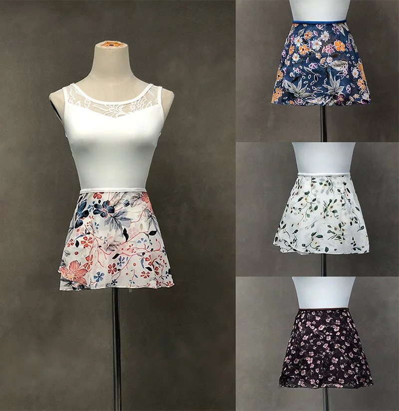 

Ballet Tutu Skirt 2021 New Arrival Women Chiffon Flower Practice Ballet Skirt Girls Floral Print Dance Leotard Dress Small Apron