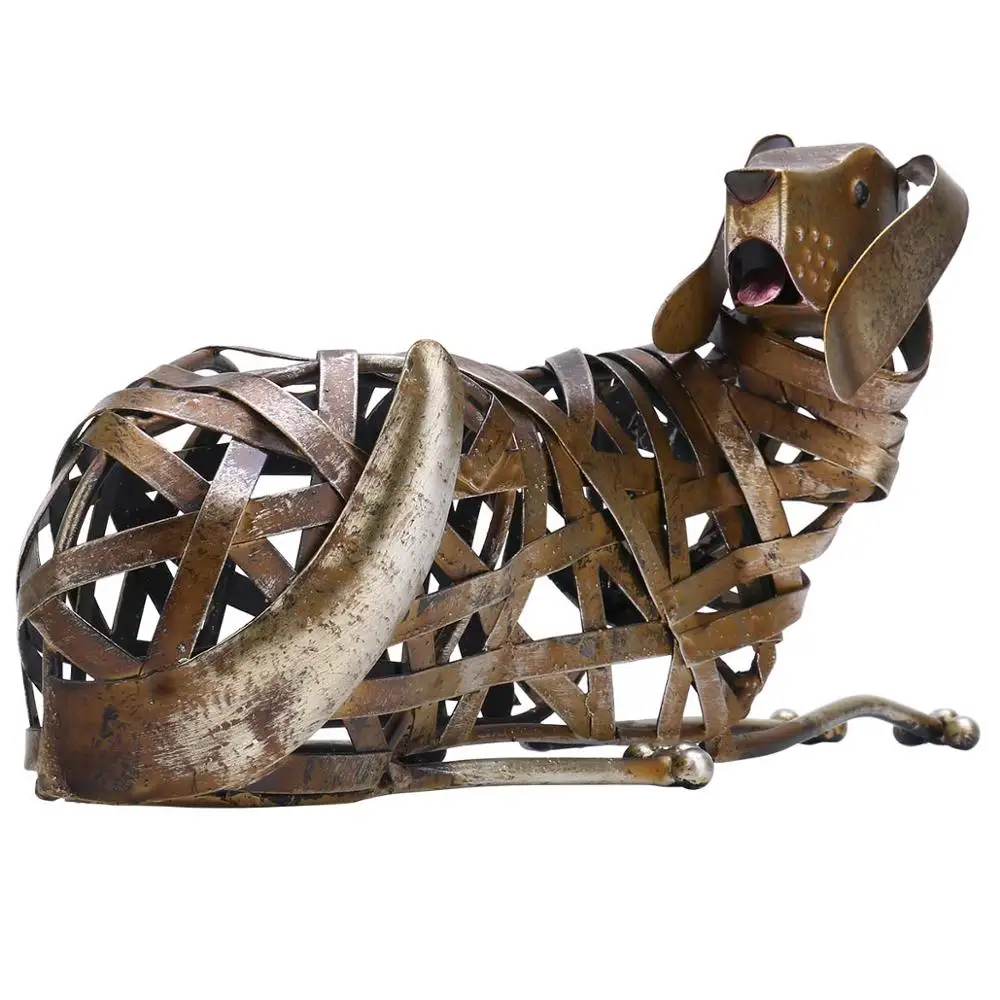 

Tooarts Braided Dog Sculpture Modern Iron Ornament Creative Braided Animal Figurine Handmade Craft Special Home Decor
