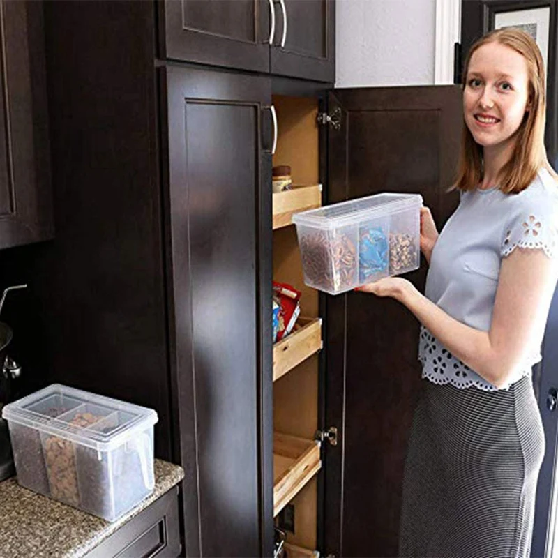 

2 Pcs Plastic Storage Container Square Handle Food Storage Box with Lid Suitable for Refrigerator Cabinet Table Top