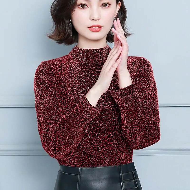 

Vintage Leopard Print Women Blouses Long Sleeve Stand Collar Elegant Lace Blouse Women Shirts Plus Size Women Tops Camisas Mujer