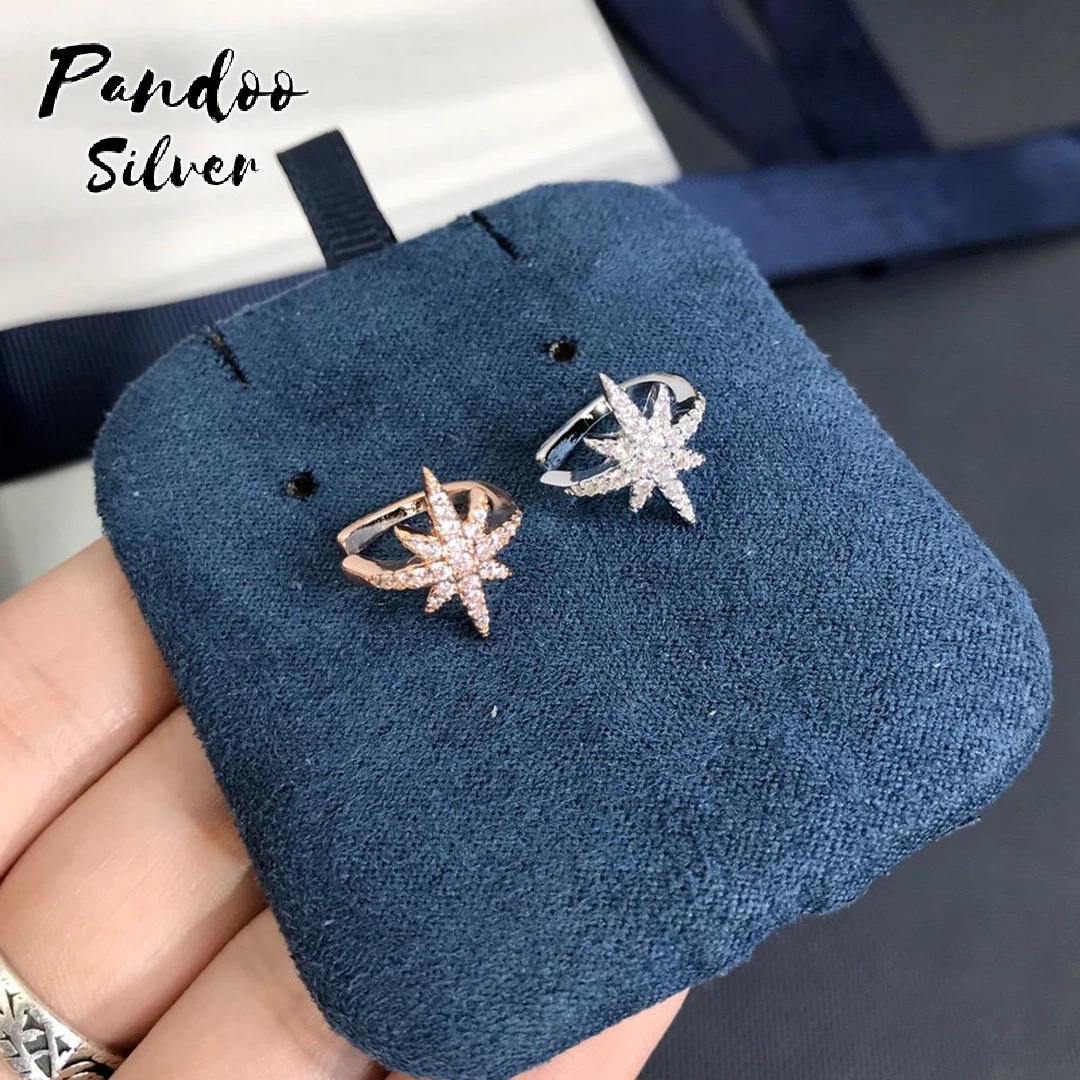 

Pandoo Fashion Charm Sterling Silver Original Jewelry,Single Meteorites Rose Clip Earrings Luxury Jewelry Gift For Female