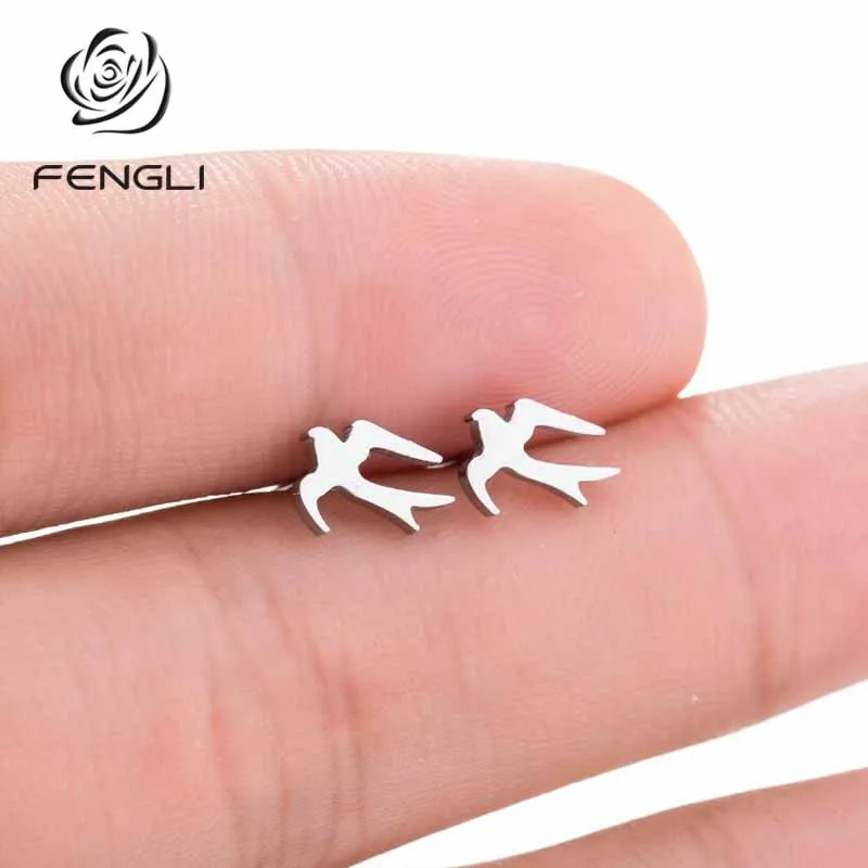 Серьги гвоздики FENGLI из нержавеющей стали с ласточкой серьги живыми животными