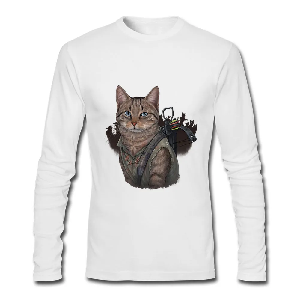 Белый Daryl Cat THE WALKING DEAD Футболка с длинными рукавами Мужская весенняя и осенняя Повседневная хлопковая Футболка с круглым воротником и длинными рукавами, большие размеры - Цвет: Белый