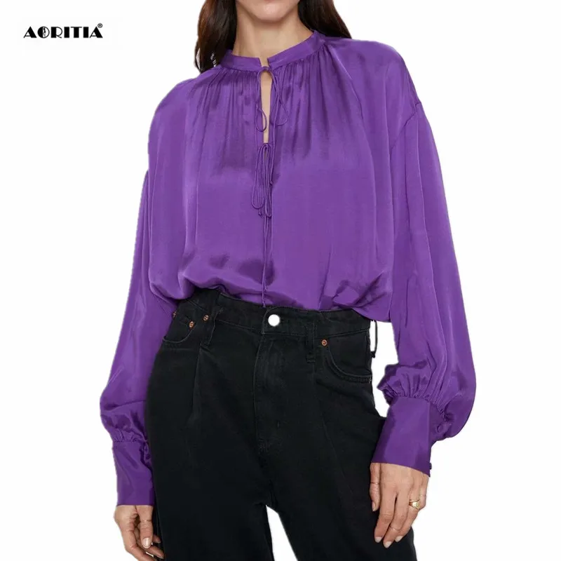 Женская блузка с длинным рукавом и круглым вырезом осень 2020 | одежда