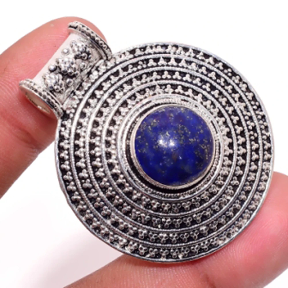 

Lapis Lazuli Pendant Silver Overlay over Copper , 48 mm, P5529