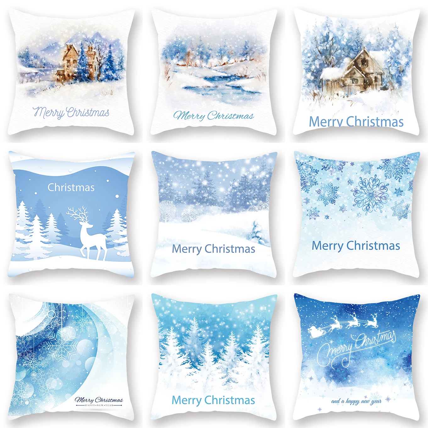 

Blue Christmas Elk Snowman Pillowcase Decoration Sofa Cushion Cover Bed Pillow Case Home Decoration Car Cushion Cover 45*45cm