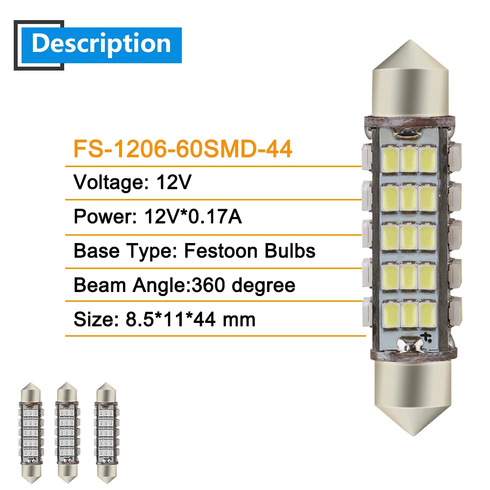4 шт. 44 мм 12 В 1206 60 Smd светодиодные лампочки для чтения потолочный светильник автомобильная лампа на дверь белый синий красный янтарь зеленый CE/RoHS совместимый