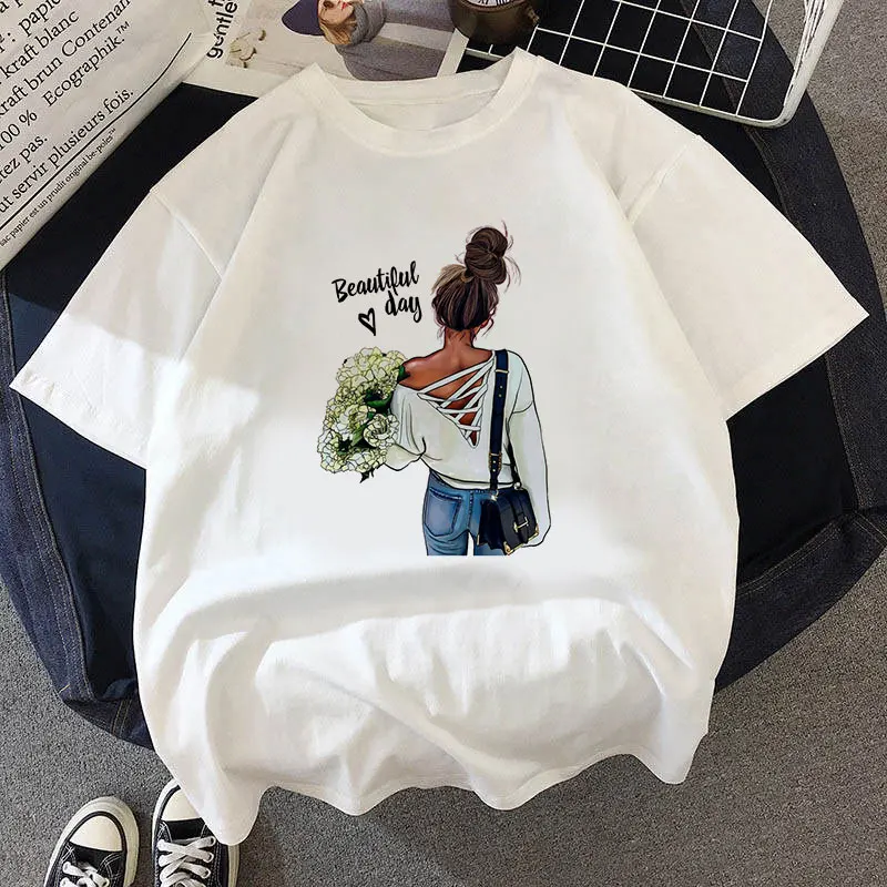 

Beautiful Girl summer printed T-shirt 2020 T-shirt Ms. Nail Polish T-shirt women Fashion Soft Casual White T shirts Tops