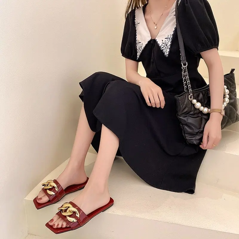 

Women Flat Slippers 2021 Summer Slides Casual Shoes Slip on Sandals Women Fashoin Square Toe Low Heel Slippers Colours