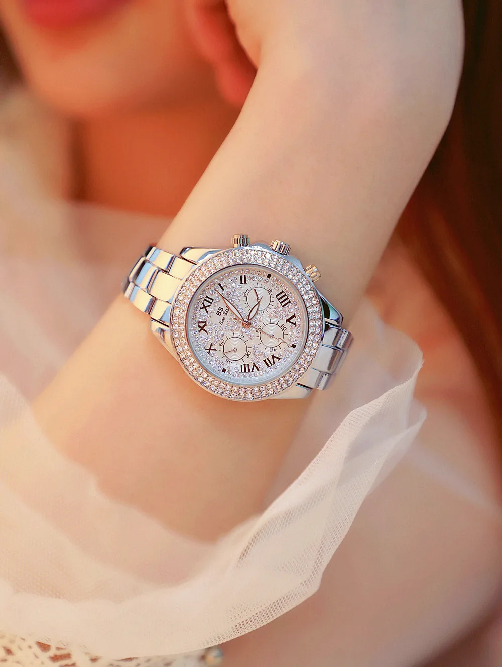 

2019 New Fashion Women Bracelet Watches Lady Luxury Rhinestone Watch Women Three Eyes Date Watch Zegarek Damski