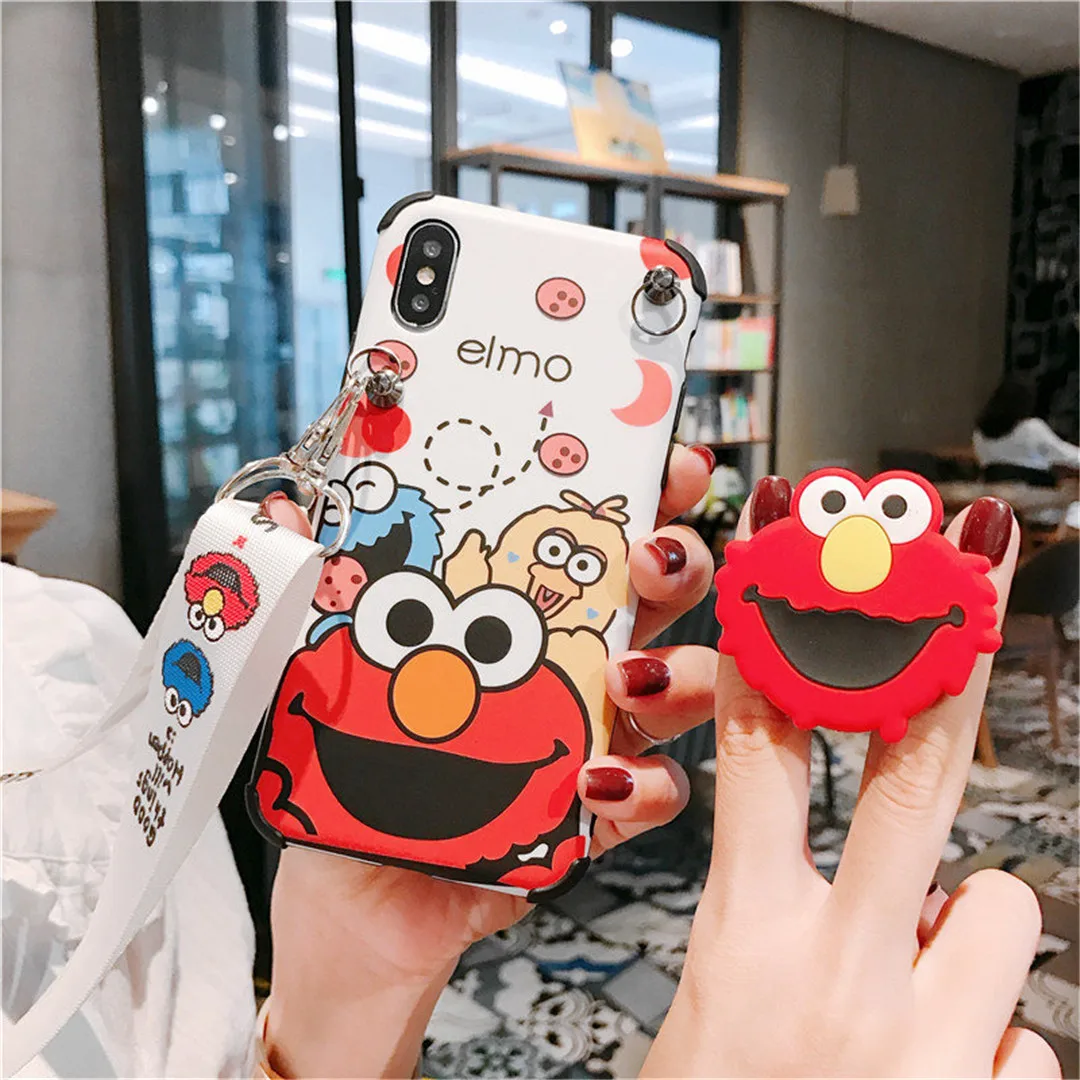 For iphone 11 Pro Max cute bracket Sesame Street ELMO rope Mobile Phone Case for iphone 6 6s 7 7plus 8 8plus X XR XS MAX cover