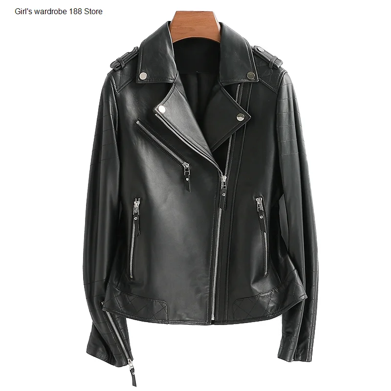 

Sheepskin jacket Women Short 2020 new autumn winter locomotive fashion suit collar Haining leather