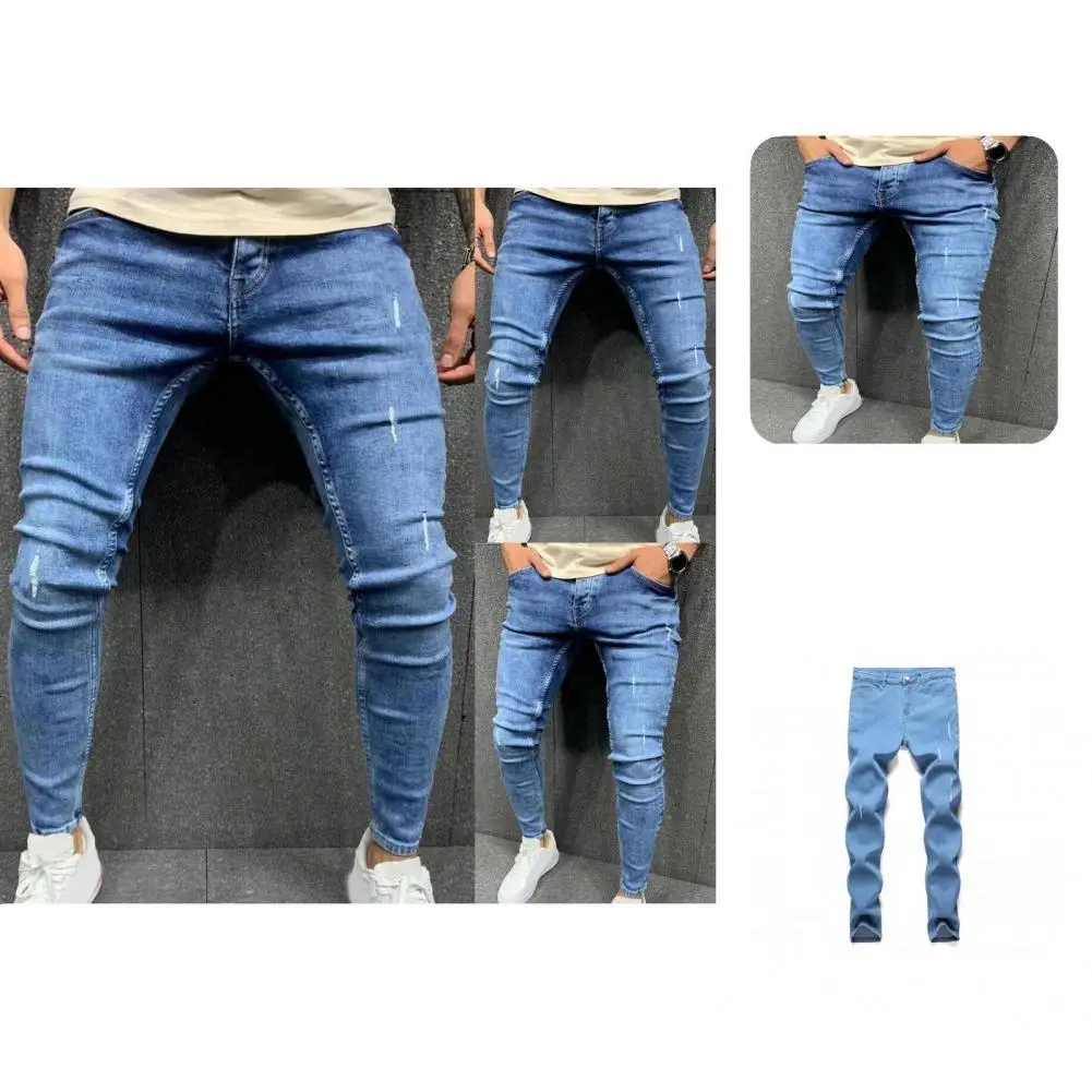 

Men Pants Stretchable Fashion Solid Color Leisure Zipper Fly Spring Jeans