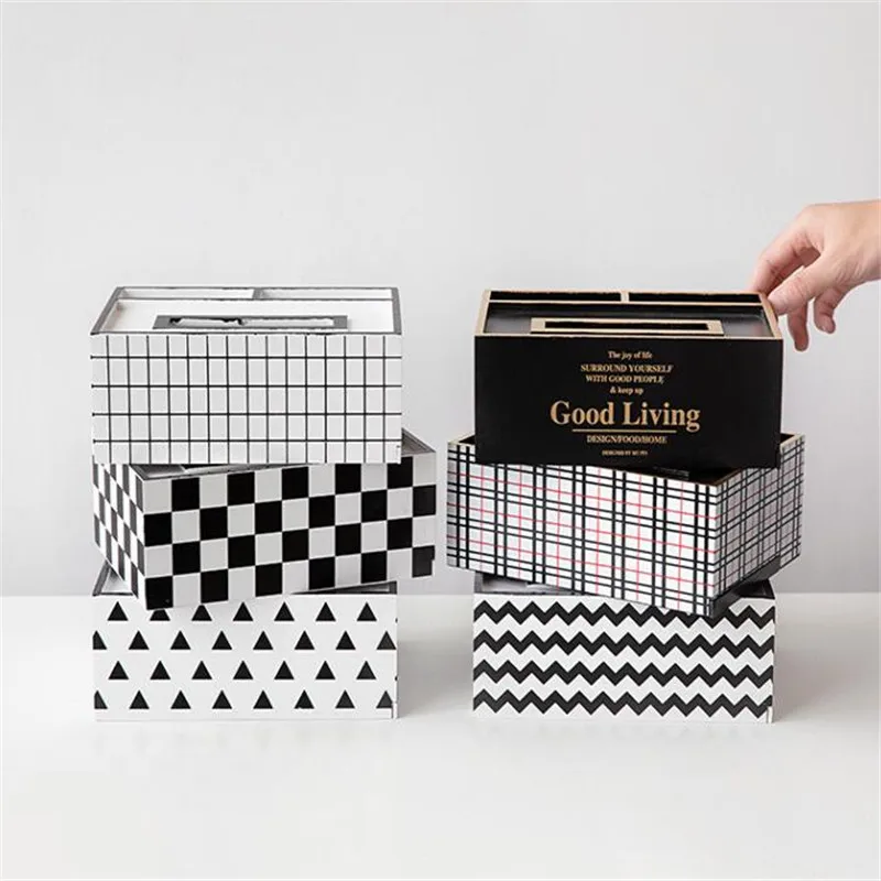 

DIY wooden desktop remote control storage box Table Sundries Container Jewelry Makeup Organizer tissue