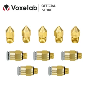 voxelab 5pcs 0 4mm nozzles and 5pcs upgraded m6 direct pneumatic connectors 3d printer parts for aquila 3d printer extruder free global shipping