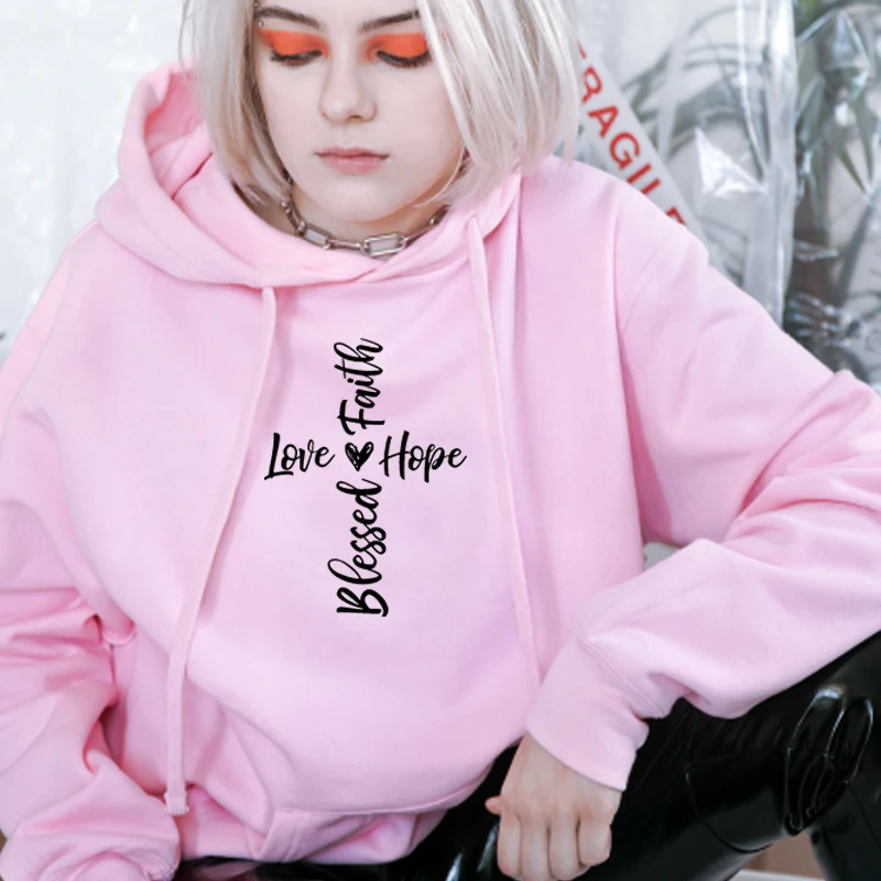 

Blessed Faith Love Hope Lover Heart Women Hoodies Religious Christian Jesus Tops Fleece Pullover Grace Clothing Dropshipping