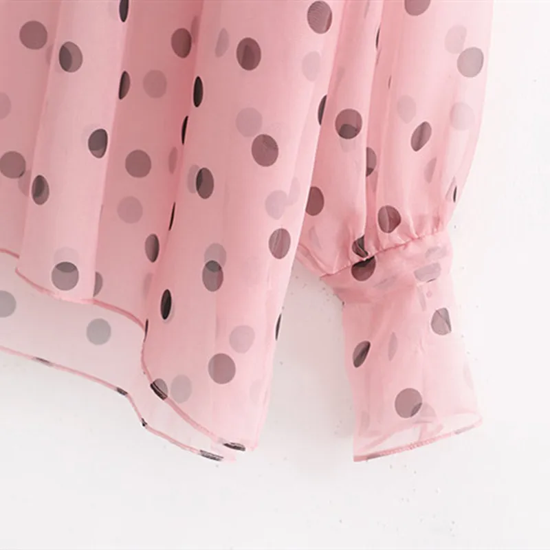 NSZ женская шифоновая блузка в горошек прозрачная рубашка прозрачный сексуальный