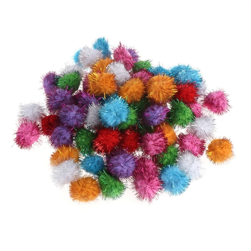 

70pcs 3.5cm Glitzy Tinsel Sprayed Pompoms Balls Cat Toys